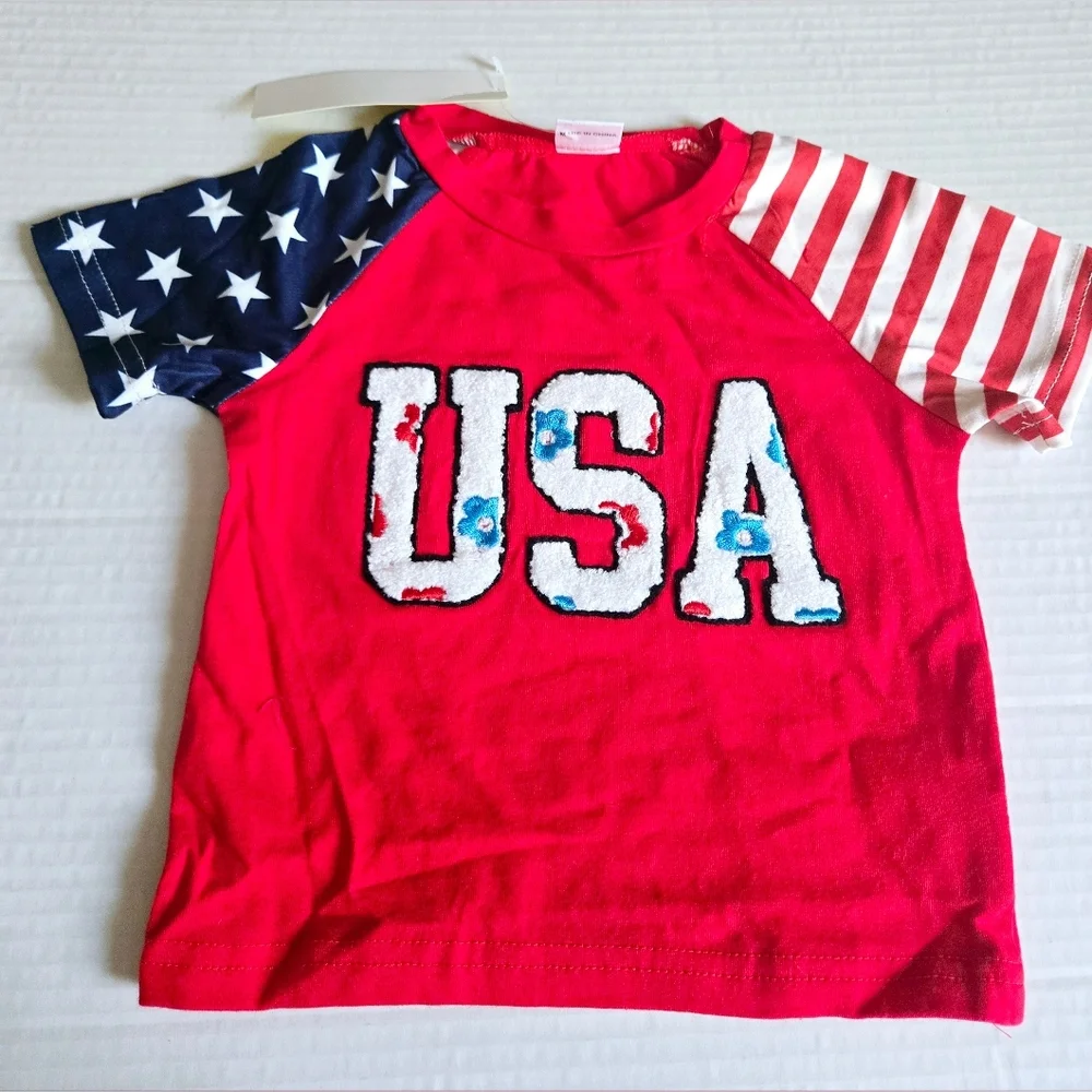 Baby Girl Patriotic USA Outfit Set Stars Stripes Red White Blue‎ 9-12 Months NWT